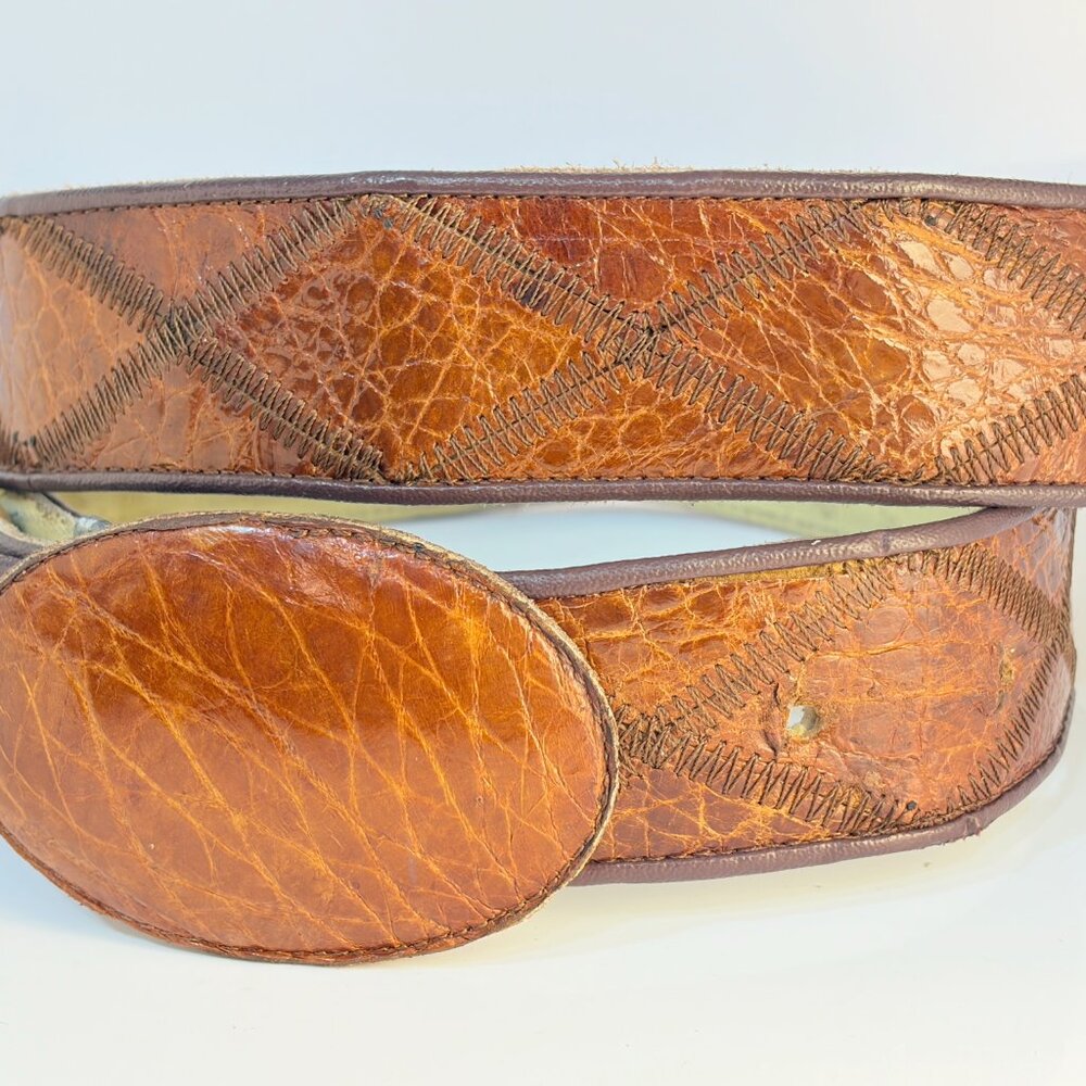 Genuine Sea Turtle Patchwork Western Belt Size 38 Butterscotch Peanut Brittle - Picture 7 of 9